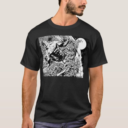 Groene Lantern en de maan - Zwart-wit T-shirt (Voorkant)