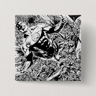 Groene Lantern en de maan - Zwart-wit Vierkante Button 5,1 Cm