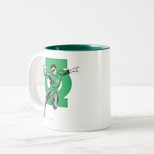 Groene Lantern met Logo Achtergrond Tweekleurige Koffiemok (Voorkant links)
