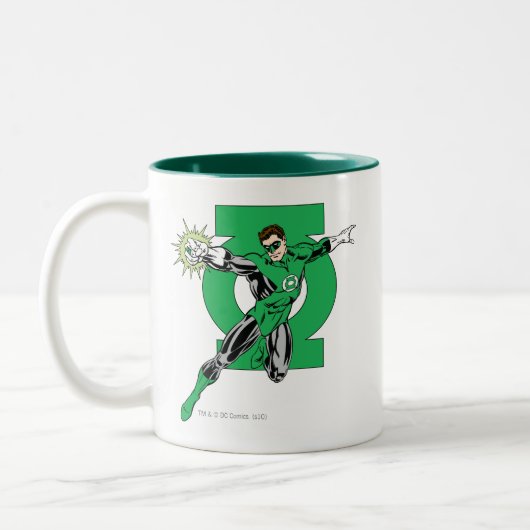 Groene Lantern met Logo Achtergrond Tweekleurige Koffiemok (Links)