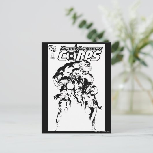 Groene lantiercorps, zwart en wit briefkaart (Staand voorkant)