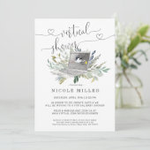 Groene Laptop | Virtuele Baby Shower Uitnodiging (Staand voorkant)