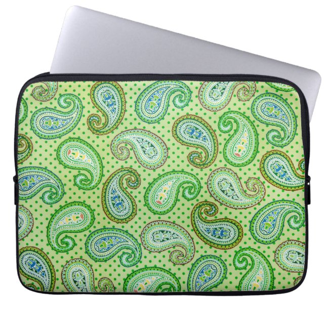 Groene  laptophoes met patroonstructuur laptop sleeve (Voorkant)