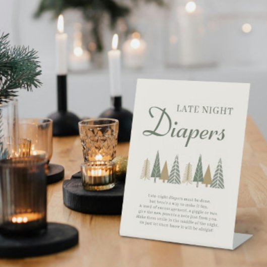 Groene Late Night Luiers Winter Baby shower Game Reclamebord Met Voetstuk