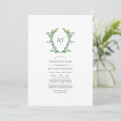 Groene Laurel Crest Monogram Levensviering Kaart (Staand voorkant)