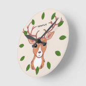 Groene Laurel Leaves & Cute Reindeer Face Ronde Klok (Hoek)