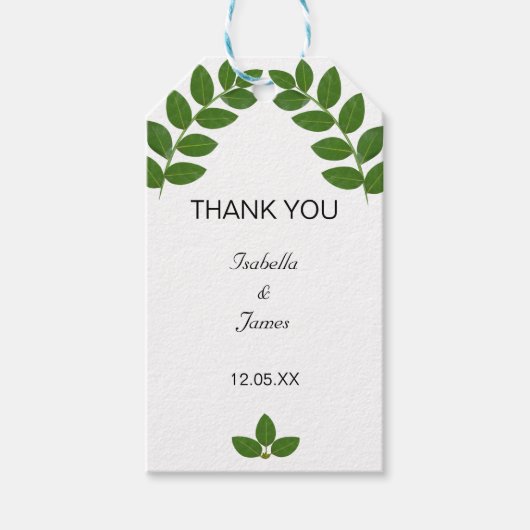 Groene laurierbladeren bruiloft cadeaulabel (Voorkant)