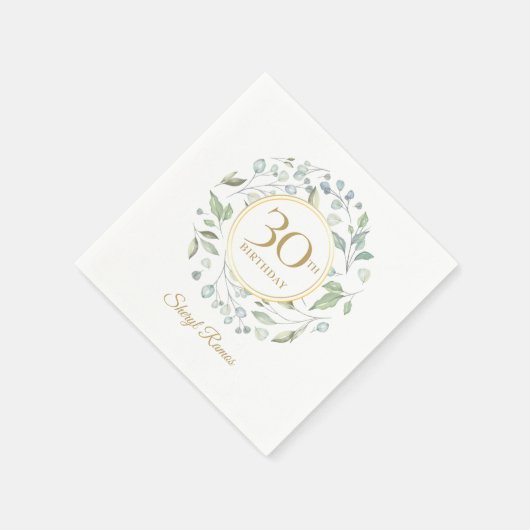 Groene laurierkrans goud 30e verjaardag servet (Hoek)
