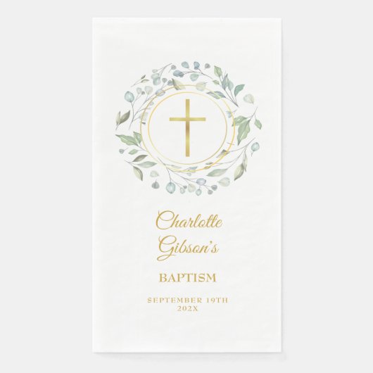 Groene laurierkrans goud doopsel doop servet (Voorkant)