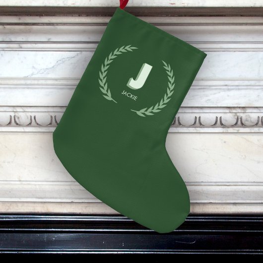Groene Lauwerierkrans Letter J Monogram Grote Kerstsok