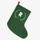 Groene Lauwerierkrans Letter R Monogram Grote Kerstsok (Voorkant (Hangend))