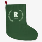Groene Lauwerierkrans Letter R Monogram Grote Kerstsok (Voorkant)