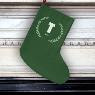 Groene Lauwerierkrans Letter T Monogram Grote Kerstsok