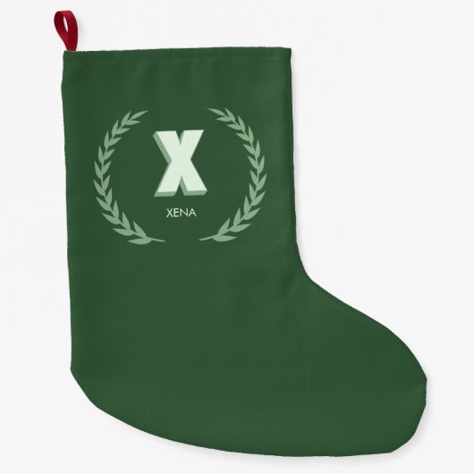 Groene Lauwerierkrans Letter X Monogram Grote Kerstsok (Voorkant)