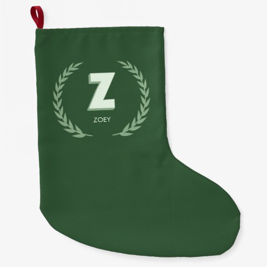 Groene Lauwerierkrans Letter Z Monogram Grote Kerstsok (Voorkant)