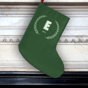 Groene Lauwerkrans Letter E Monogram Grote Kerstsok