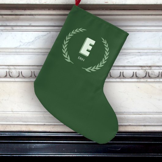 Groene Lauwerkrans Letter E Monogram Grote Kerstsok