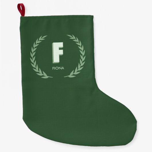 Groene lauwerkrans Letter F monogram Grote Kerstsok (Voorkant)
