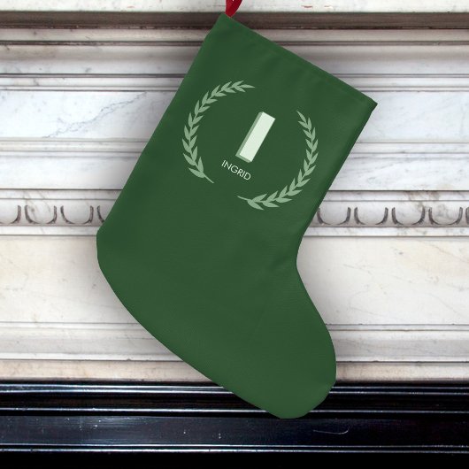 Groene Lauwerkrans Letter I Monogram Grote Kerstsok