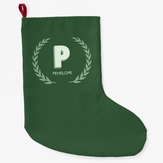 Groene lauwerkrans Letter P monogram  Grote Kerstsok (Voorkant)