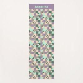 Groene lavendel beige geometrische patroonnaam yogamat