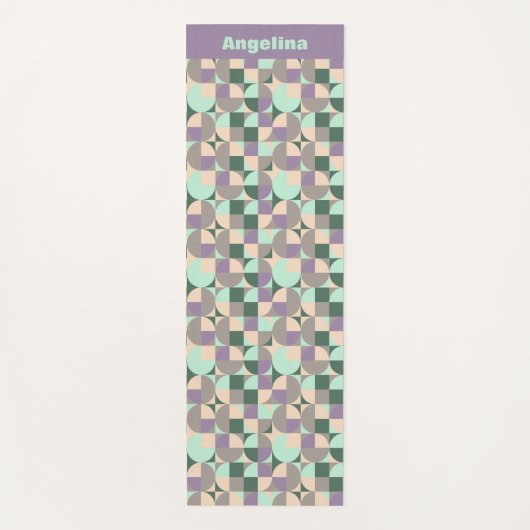 Groene lavendel beige geometrische patroonnaam yogamat (Voorkant)
