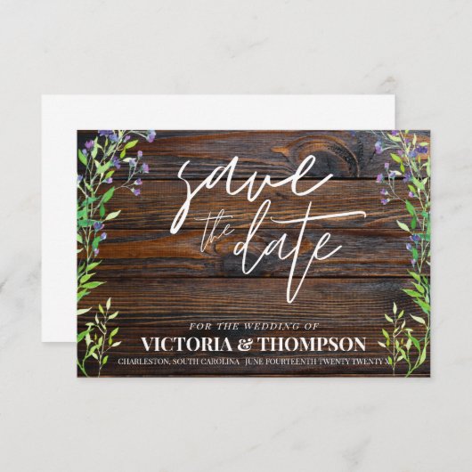Groene Lavendel Hout Rustieke bruiloft Save The Date (Voorkant / Achterkant)