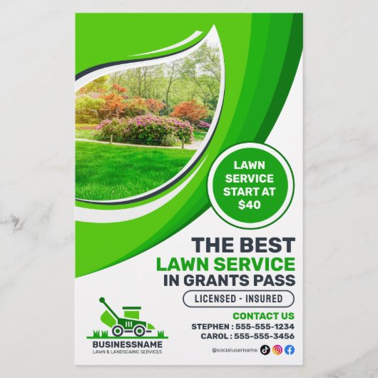 Groene Lawn Care Landscaping Mow Mulching Service Flyer (Voorkant)