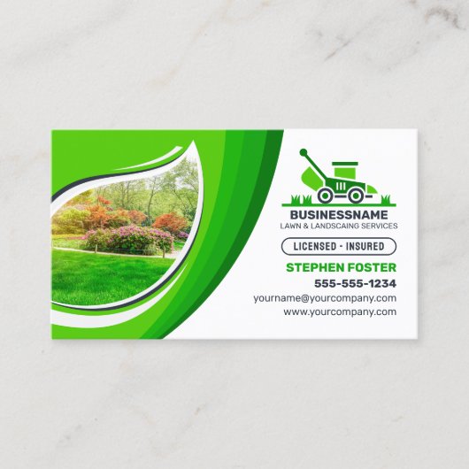 Groene Lawn Care Landscaping Mow Mulching Service Visitekaartje (Voorkant)