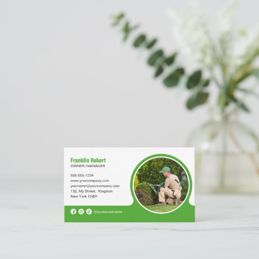 Groene Lawncare Maaien Landschap Designer Tuin Visitekaartje (Staand voorkant)