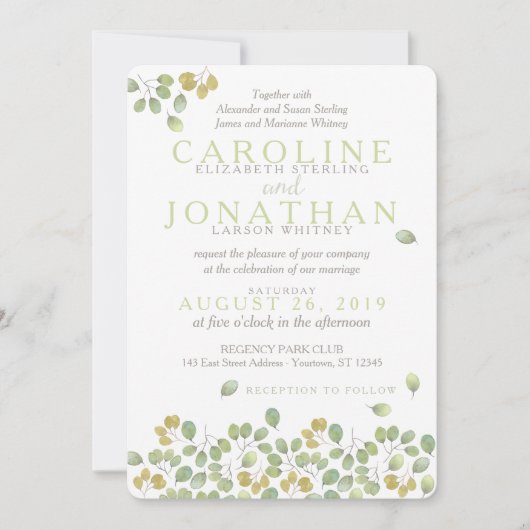 Groene Leaf Eenvoud 5x7 Bruiloft Uitnodiging Kaart (Voorkant)