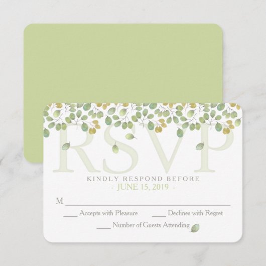 Groene Leaf Eenvoud RSVP 3.5x5 Behuizing Kaart (Voorkant / Achterkant)