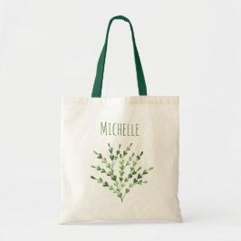 Groene leder met naam tote bag