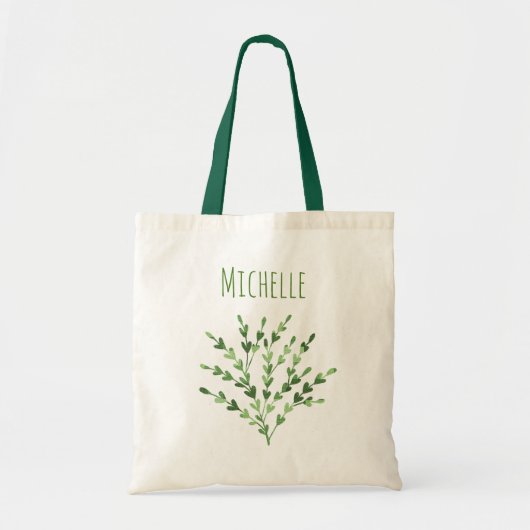 Groene leder met naam tote bag (Voorkant)