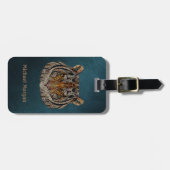 Groene lederen blik van het tijgerhoofd bagagelabel (Voorkant horizontaal)
