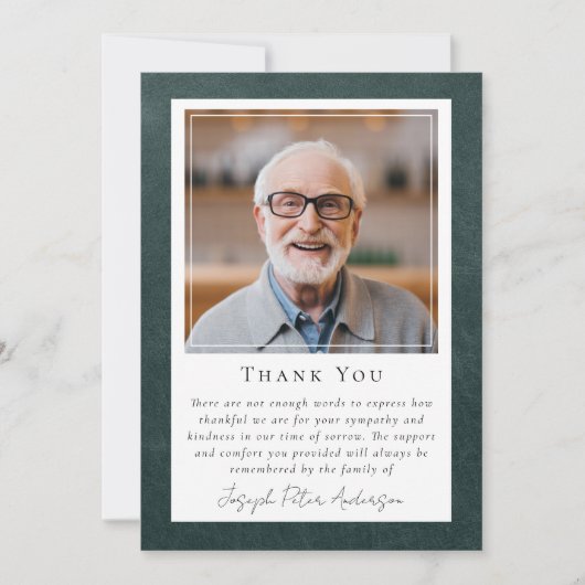 Groene Lederen Foto Keepsake Funeral Memorial Bedankkaart (Voorkant)