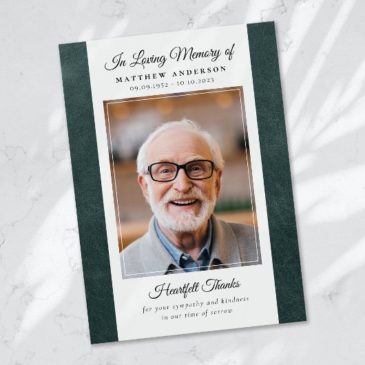 Groene Lederen Foto Keepsake Funeral Memorial Bedankkaart