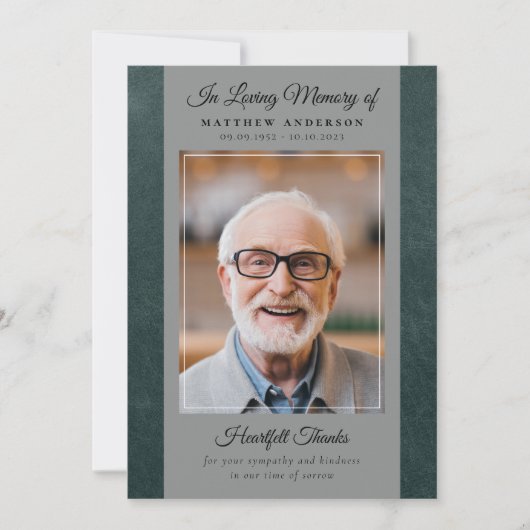 Groene Lederen Foto Keepsake Funeral Memorial Bedankkaart (Voorkant)
