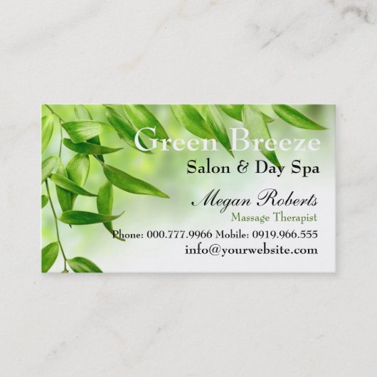 Groene lederen Spa Skin Care Massage Salon Afsprakenkaartje (Voorkant)
