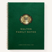 Groene Leer Look Gouden Monogram Notitieboek (Voorkant)
