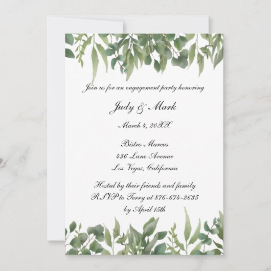 Groene leest Greenery Foliage Engagement Party Kaart (Voorkant)