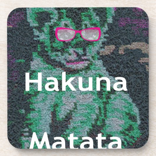 Groene leeuw met roze bril "Hakuna Matata" Art Bier Onderzetter (Voorkant)