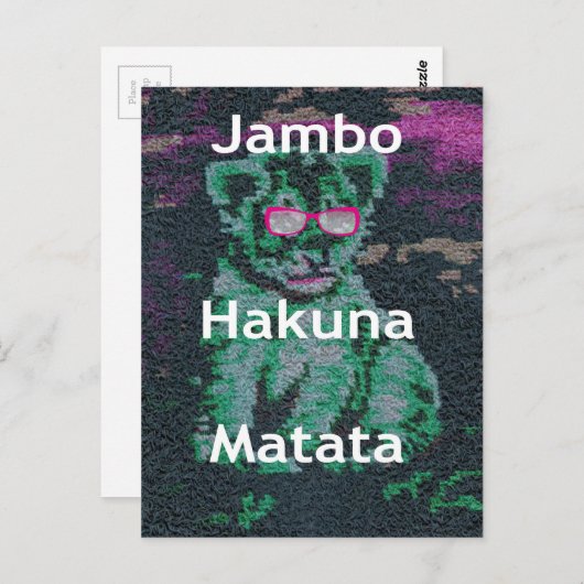Groene leeuw met roze bril "Hakuna Matata" Art Briefkaart (Voorkant / Achterkant)