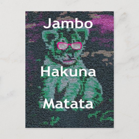 Groene leeuw met roze bril "Hakuna Matata" Art Briefkaart (Voorkant)