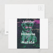 Groene leeuw met roze bril "Hakuna Matata" Art Briefkaart (Voorkant / Achterkant)