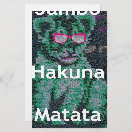 Groene leeuw met roze bril "Hakuna Matata" Art Briefpapier (Voorkant / Achterkant)