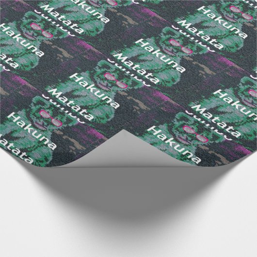 Groene leeuw met roze bril "Hakuna Matata" Art Cadeaupapier (Hoek)