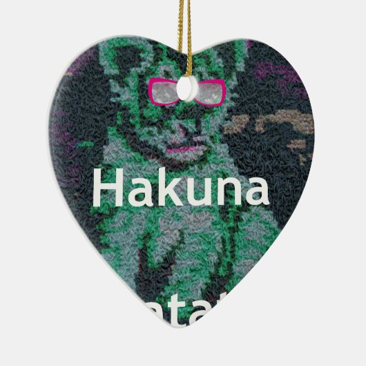 Groene leeuw met roze bril "Hakuna Matata" Art Keramisch Ornament (Rechts)