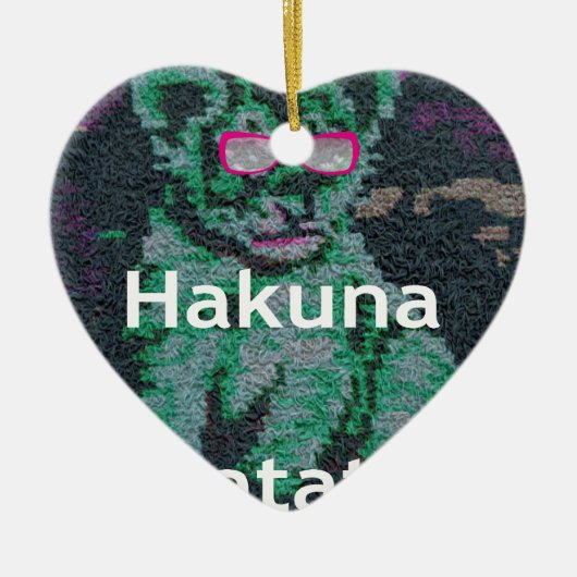 Groene leeuw met roze bril "Hakuna Matata" Art Keramisch Ornament (Voorkant)