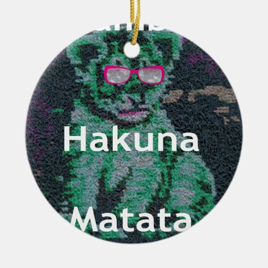 Groene leeuw met roze bril "Hakuna Matata" Art Keramisch Ornament (Voorkant)